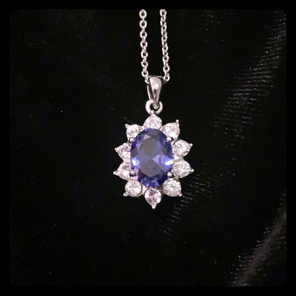Purple Cubic Zirconia Pendent on Silver Chain - Picture 2 of 4